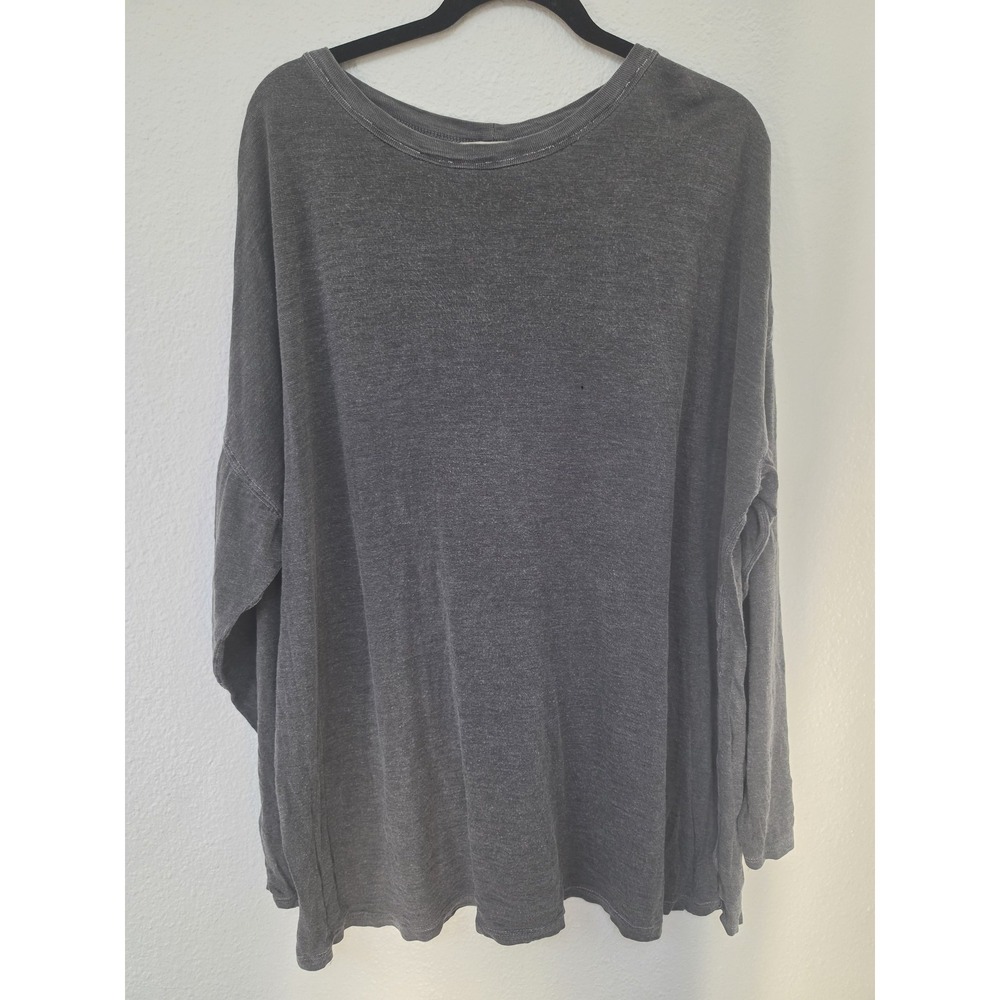We The Free Women M Grey Long Sleeve Shirt Crew Neck Solid Top Blouse
